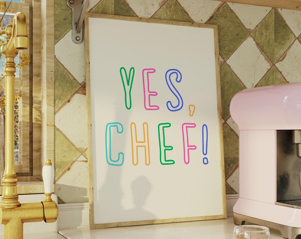 Yes Chef Colorful Neon Outline Typography Modern Kitchen Poster - Image 5