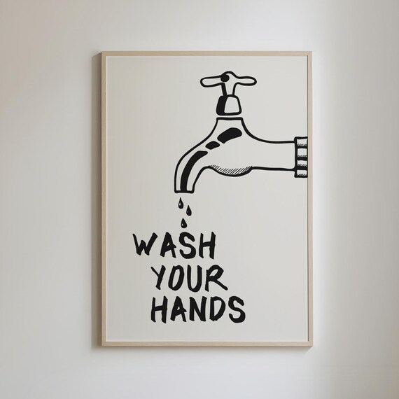 Wash Your Hands Poster Trendy Bathroom Decor Funky Bath Decor Cute Bath Art Retro Bathroom Prints Girly Bathroom