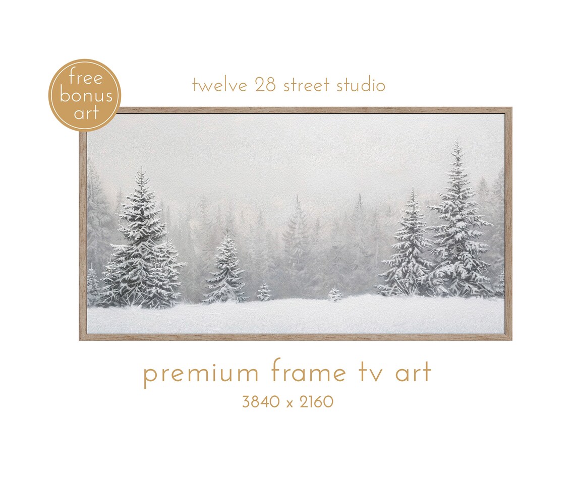 Winter Snowy Trees Vintage TV Art, Dark Academia
