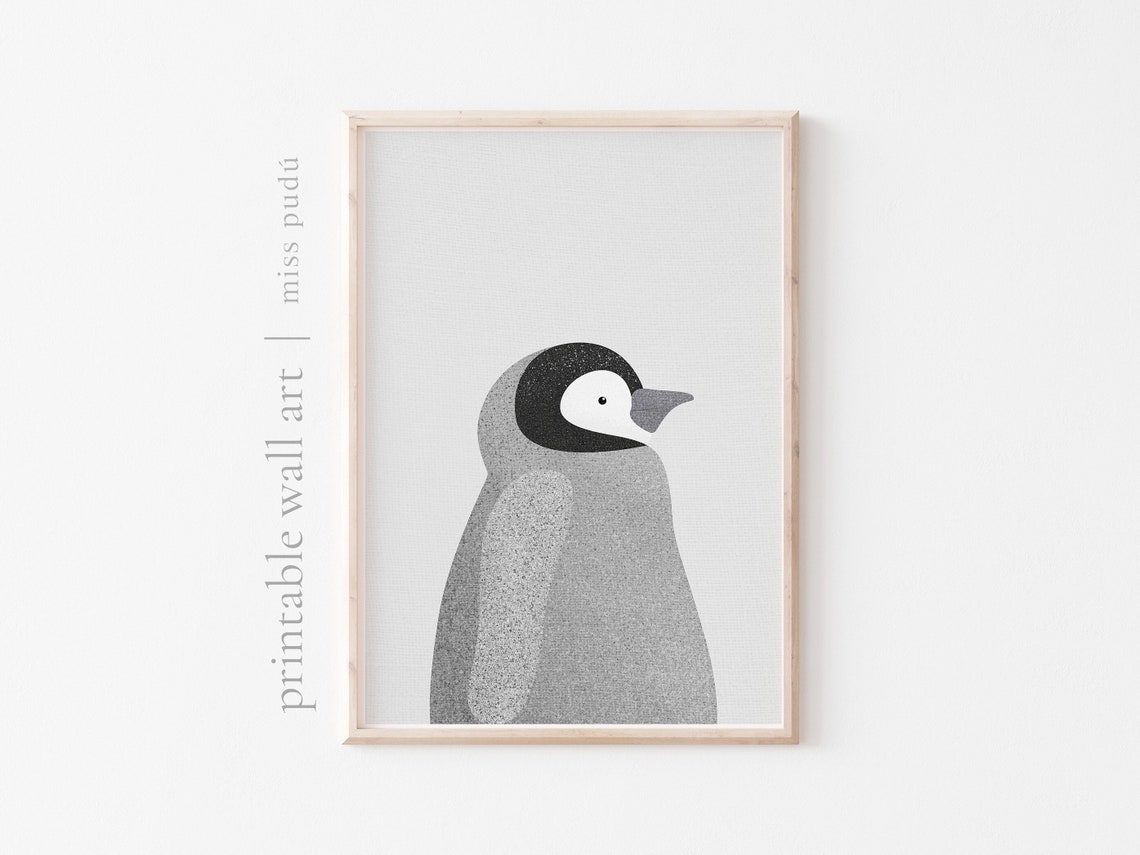 Baby Penguin Illustration Gray Bird Profile Nursery Modern Print