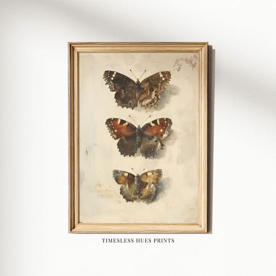 Vintage Boho Butterfly Art Insect Art Cottagecore Neutral Decor Monarch Butterflies Moth Wall Art Art