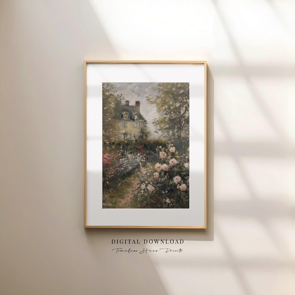 Vintage Country Cottage Garden Rose Painting Farmhouse Wall Art
