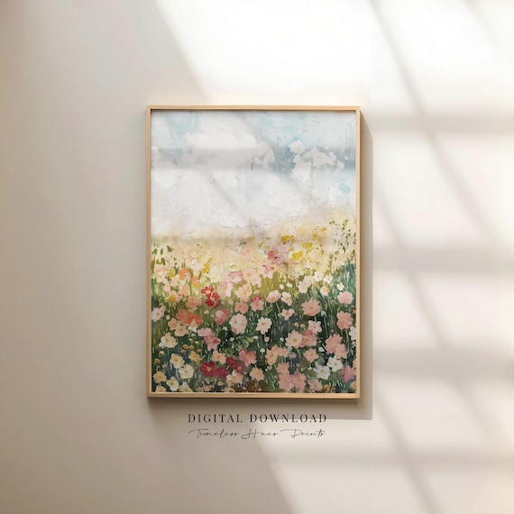 Soft Pastel Wildflower Meadow Floral Painting Cottage Wall Art