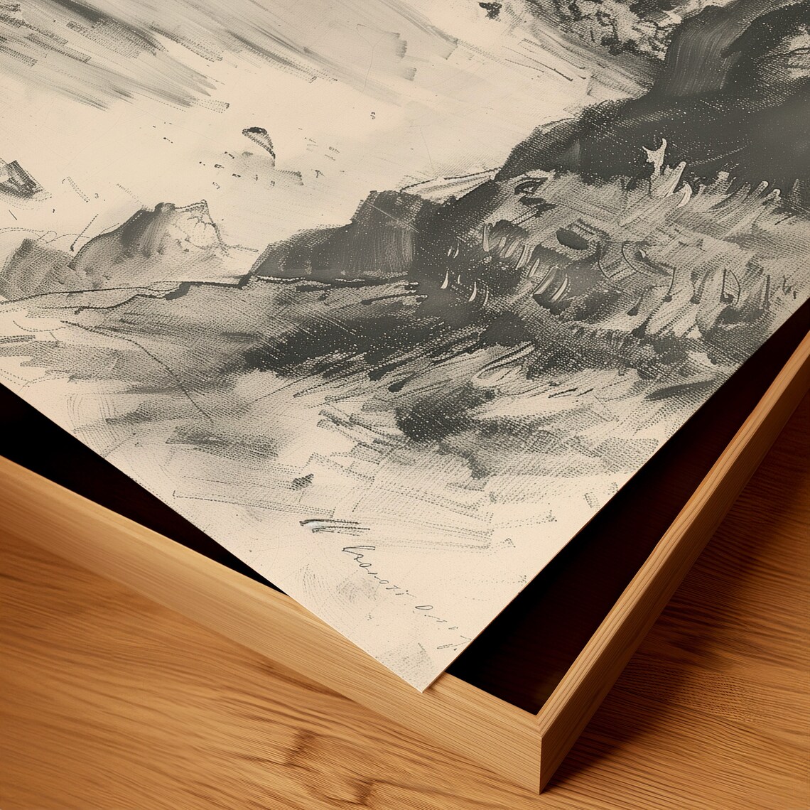 Vintage Coastal Landscape Art Print, Charcoal Sketch - Image 3