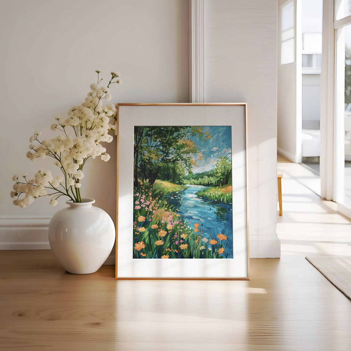 Sparkling River Wildflower Banks Vivid Summer Riverside Poster - Image 2