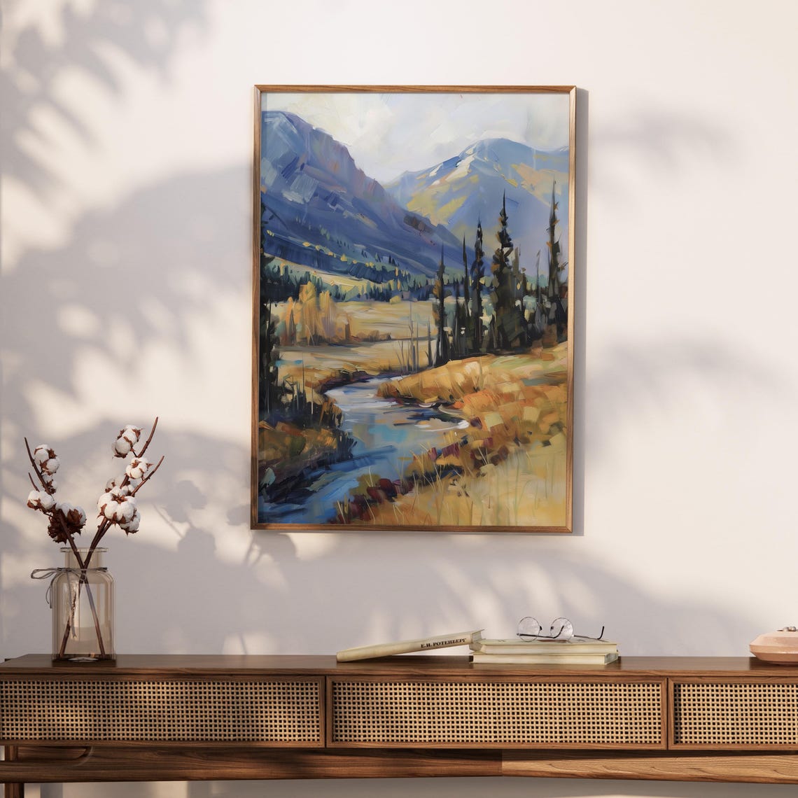 Sparkling Creek Blue Mountain Slopes Sunlit Valley Stream Poster - Image 2