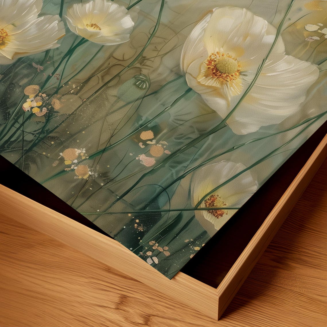 White Poppies Garden Oil Painting Vintage Floral Art Flower Art Poppy Wall Art Botanical Art Art - Image 3