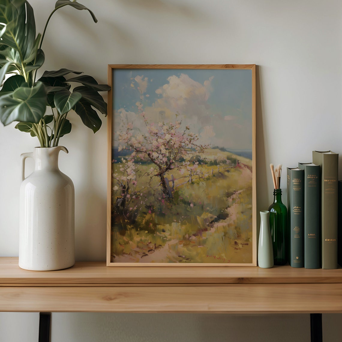 Blossoming Apple Tree On A Grassy Hill Path In Springtime Poster - Image 3