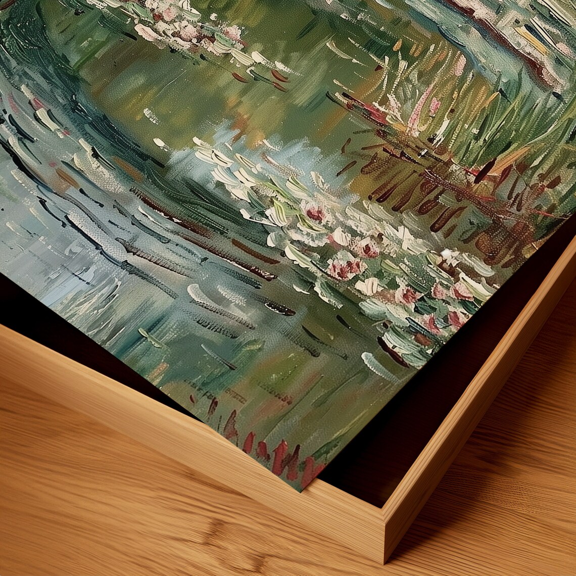 Japanese Bridge Over Water Lily Pond Impressionist Garden Painting Poster - Image 3
