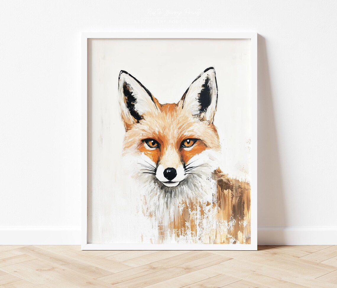 Soulful Red Fox Portrait White Background Rustic Wildlife Poster