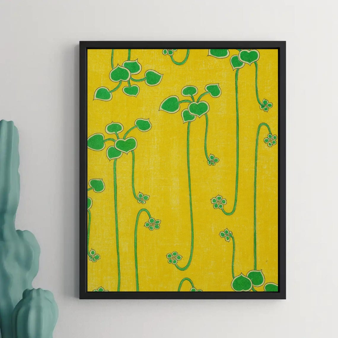 Yellow Botanical Art Print Retro Floral Poster Green Vine Illustration
