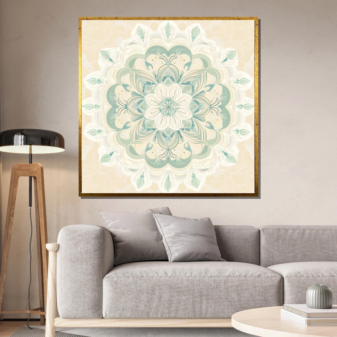 Soft Sage Green Pastel Mandala on Cream Zen Meditation Art Print