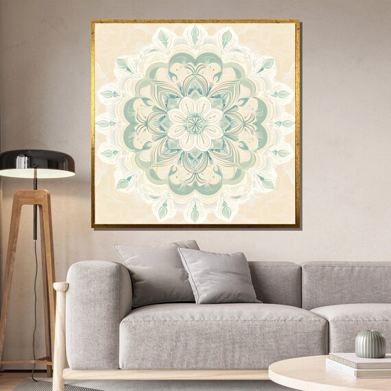 Soft Sage Green Pastel Mandala on Cream Zen Meditation Art Print