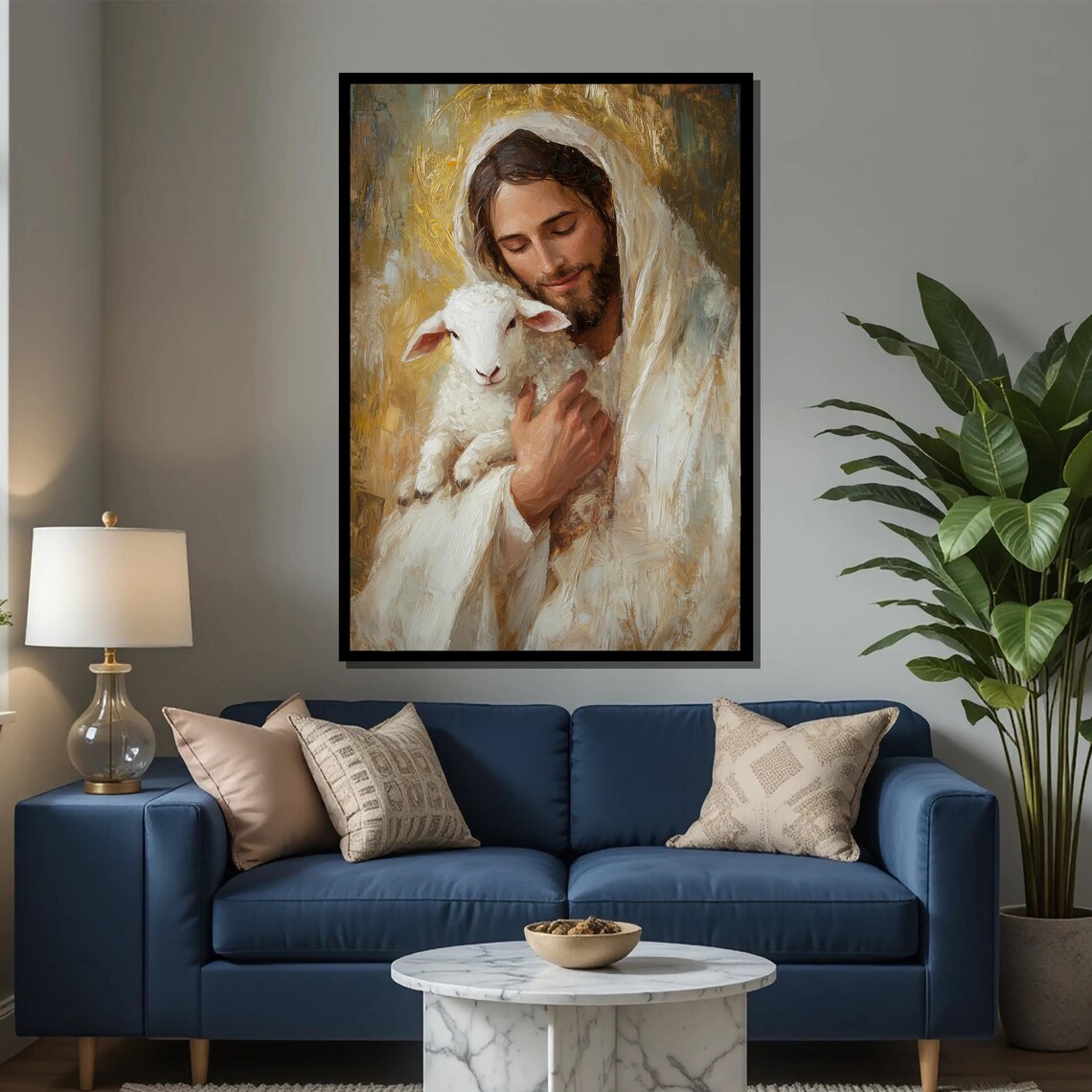 Jesus Holding Lamb Painting, Christian Religious Art - Image 2