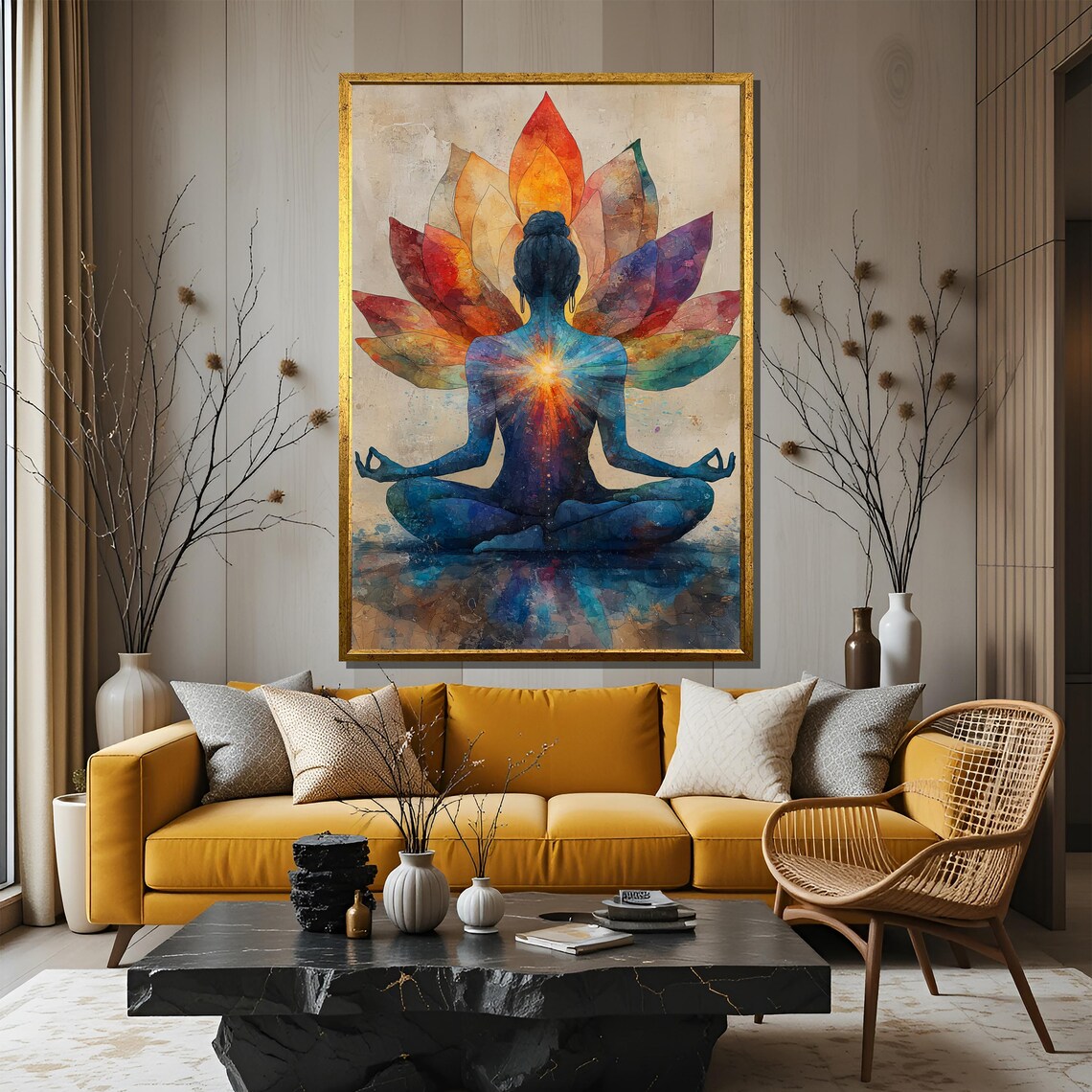 Meditating Woman with Chakra Lotus Spiritual Yoga Art Poster - Image 3