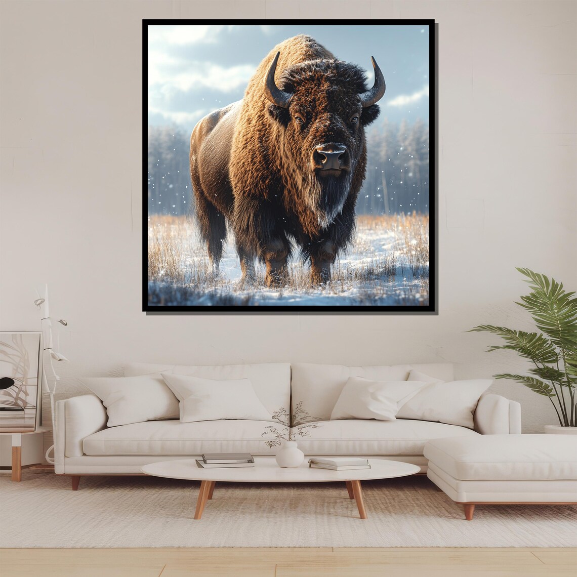Bison Standing in a Snowy Field Realistic Winter Wildlife Poster - Image 2