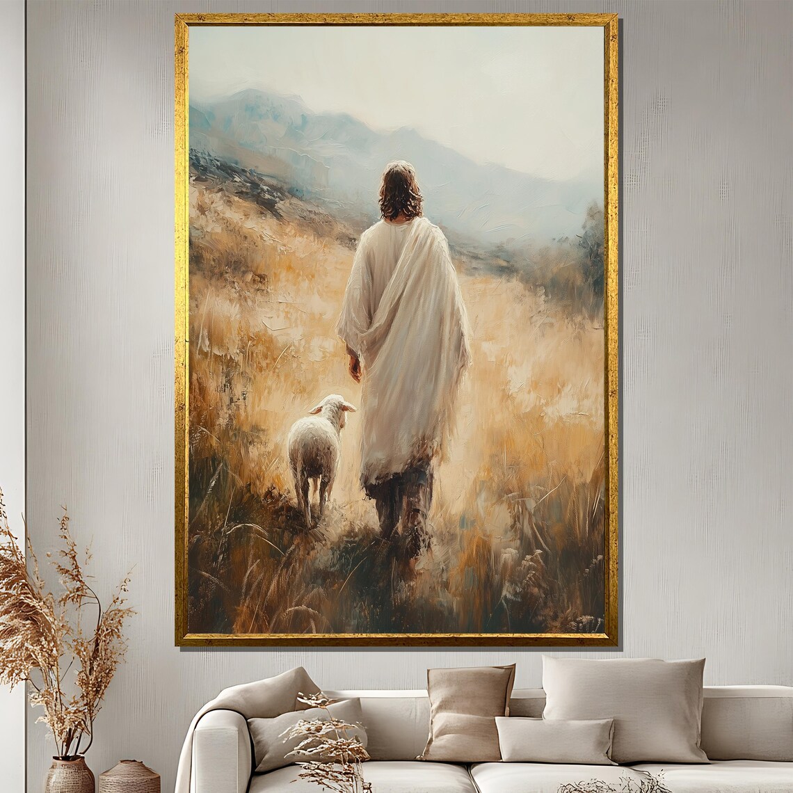 Jesus Leading The Sheep, Christian Artwork