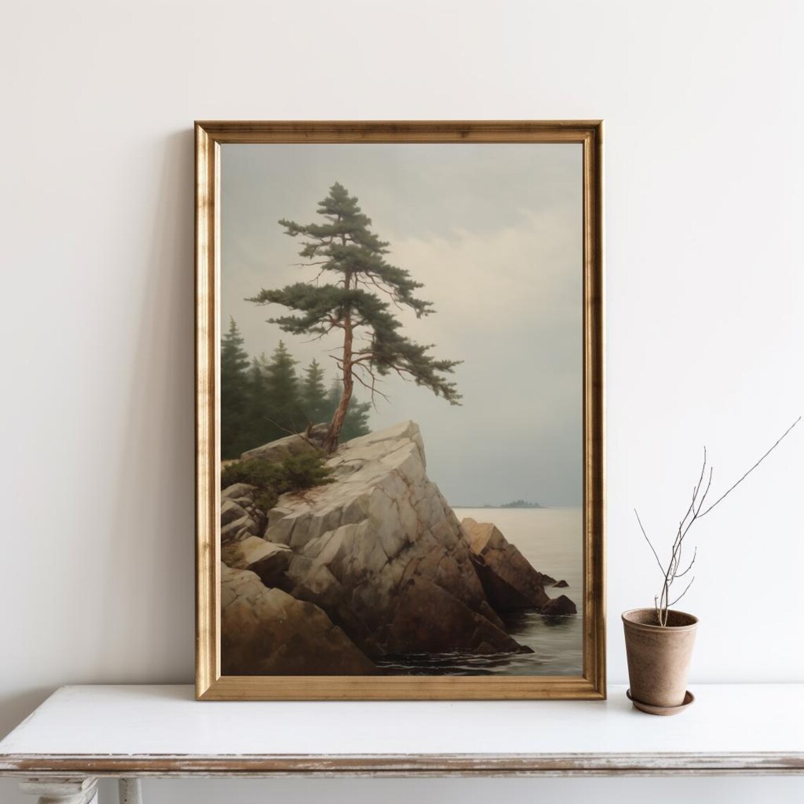 Vintage Pine Landscape Art Print, Rustic Decor Poster
