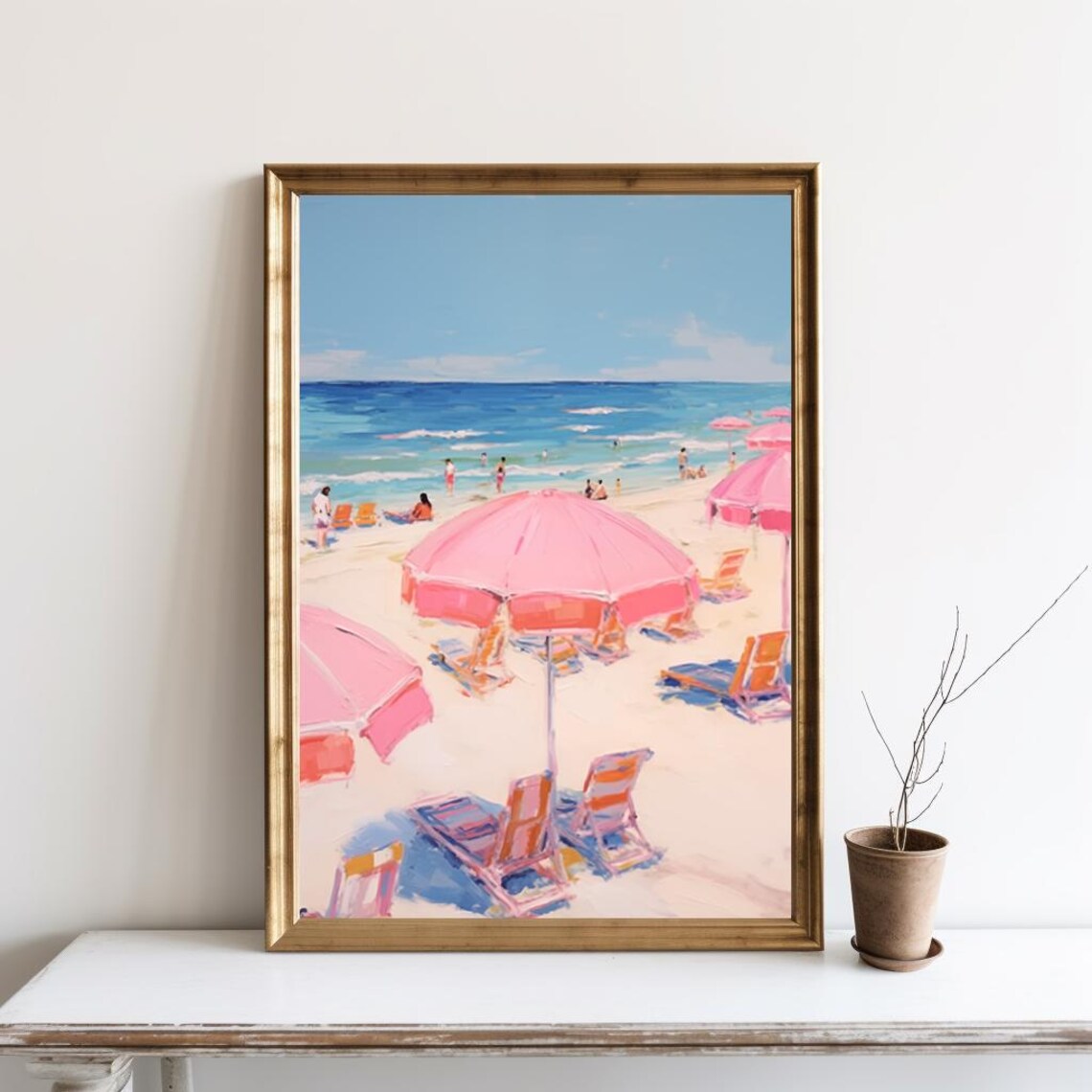Retro Beach Wall Art, Pink Preppy Coastal Poster