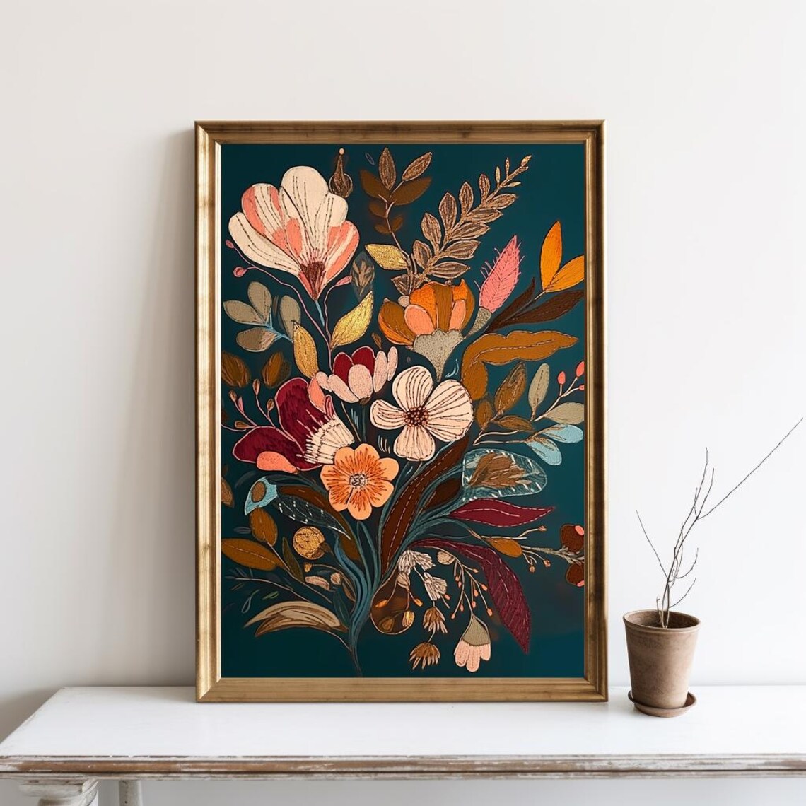 Boho Flowers Bouquet Abstract Botanical Art Print