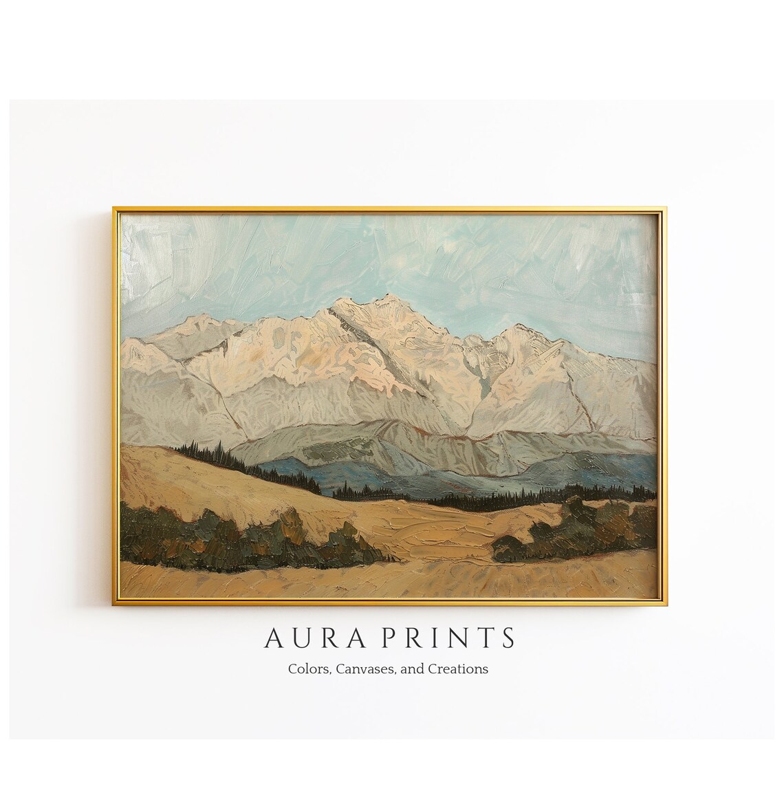 Mountain View Soft Neutral Tones Vintage Oil Painting Landscape Poster