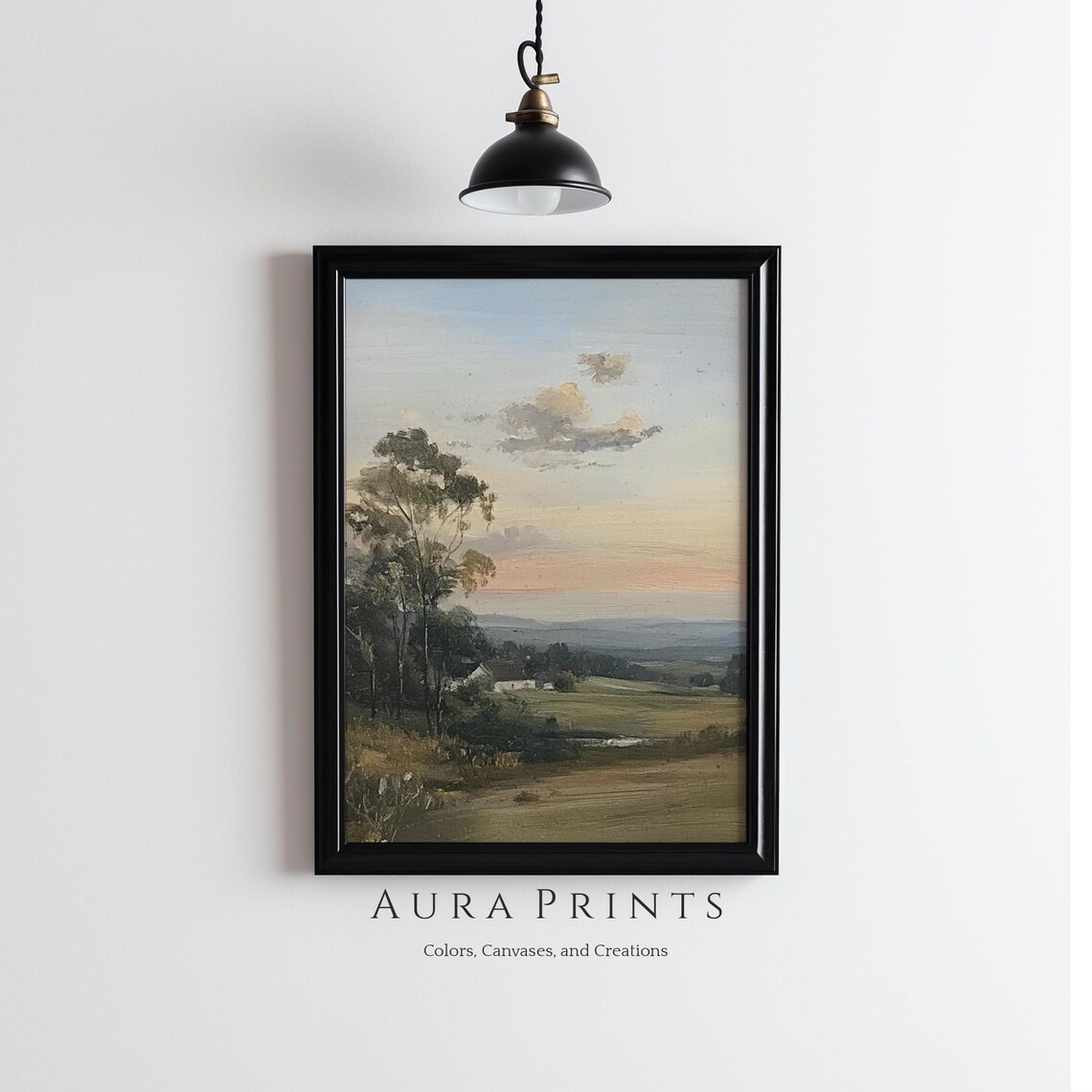Golden Countryside Sunset Rolling Hills Vintage Farm Landscape Poster