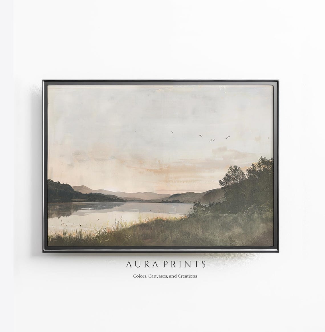 Sunset Over Lake Tranquil Neutral Waters Birds Landscape Poster