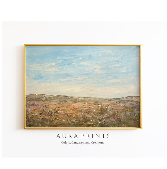Wildflower Meadow Soft Neutral Tones Oil Painting Landscape Poster