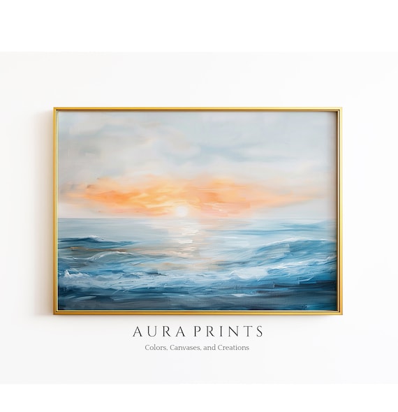 Ocean Sunrise Waves Blue Horizon Abstract Seascape Art Poster