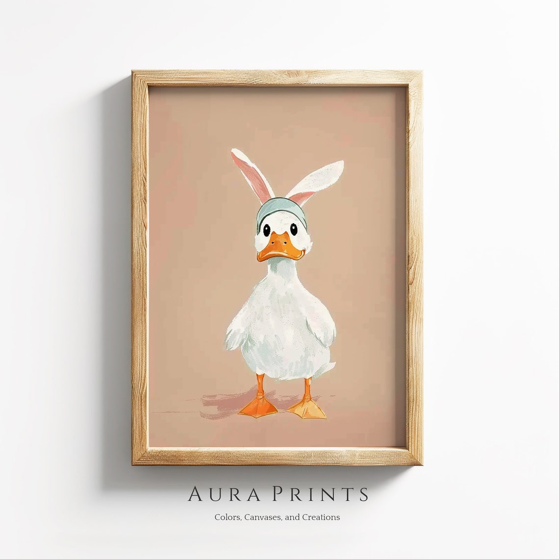 Cute Duck Wearing Bunny Ears Easter Nursery Kids Room Art Poster