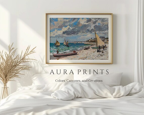 Vintage Impressionist Beach Sailboats Coastline Seascape Poster