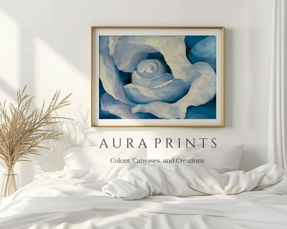 Celestial Flower Formation Inspired By Georgia Okeeffe Organic Cool Hues Calm Wall Art Print Modern Painting 00055