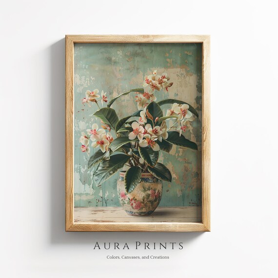 Hoya Blossom Still Life Chinoiserie Vase Vintage Floral Art Poster