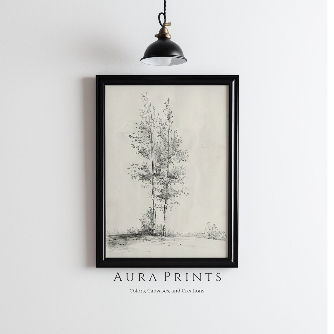 Autumn Trees Pencil Sketch Neutral Minimalist Nature Drawing Poster