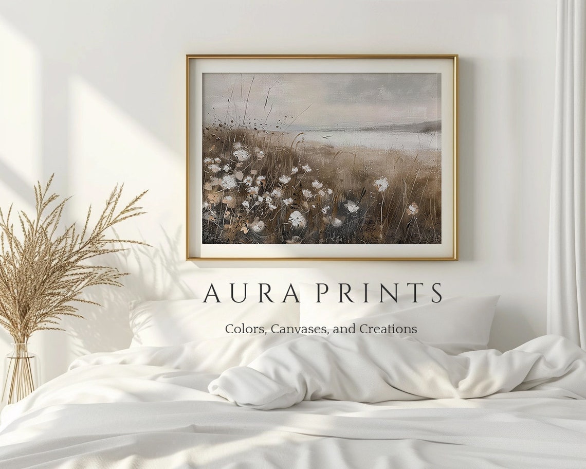 Wildflower Meadow Soft Neutral Tones Rustic Botanical Poster