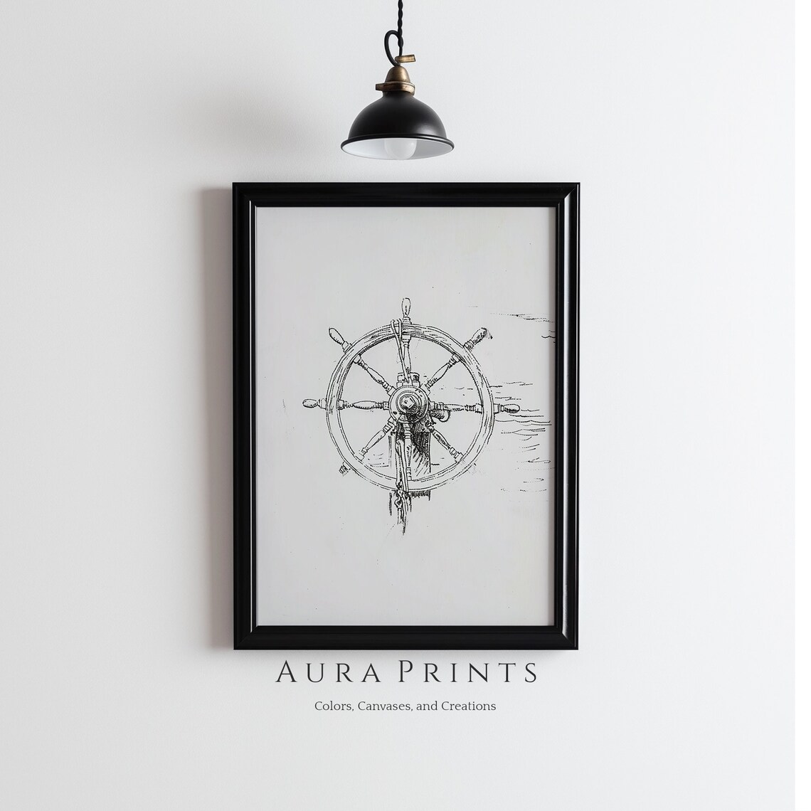 Ship Wheel Nautical Pencil Sketch Vintage Maritime Art Poster