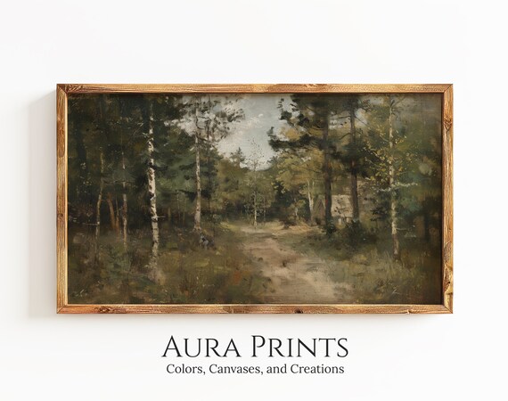 Cottage Forest Trail Vintage Oil Painting Woodland Cabin Poster