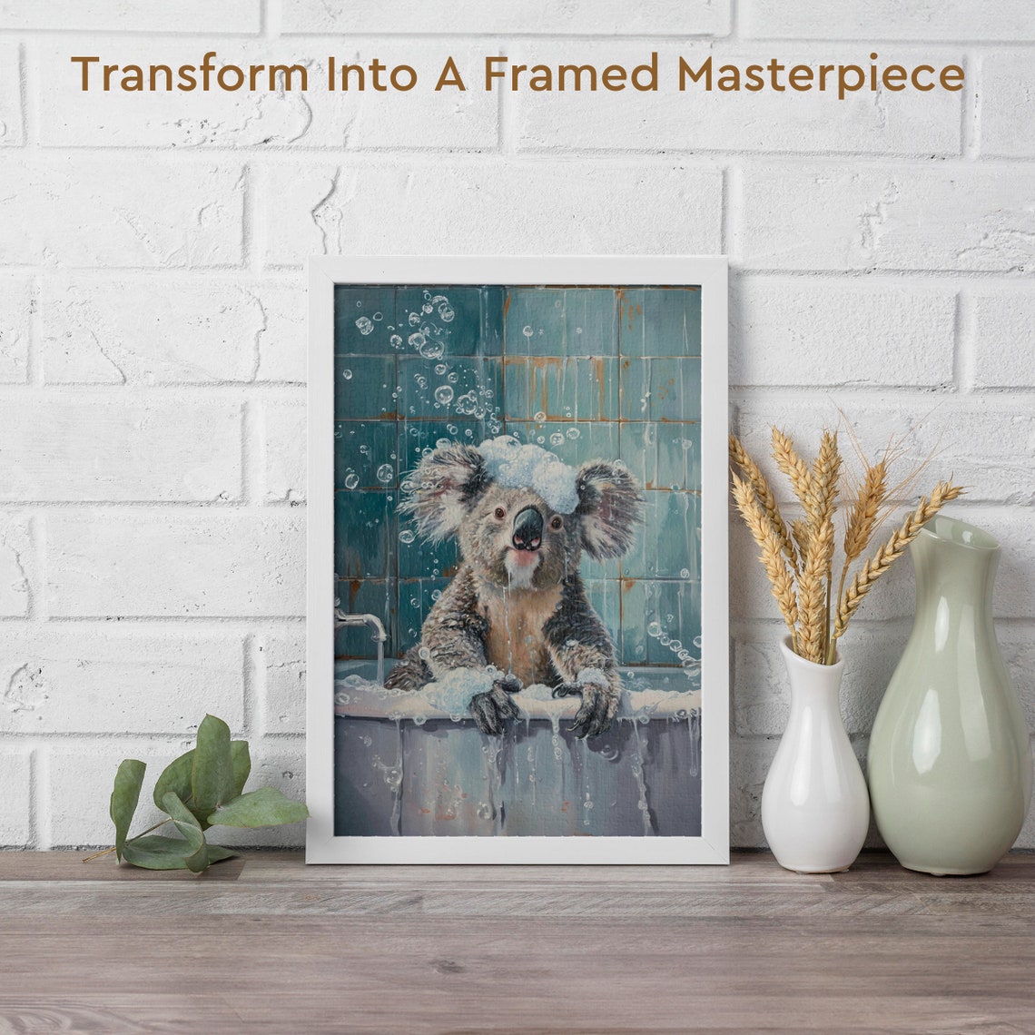 Koala Taking a Bubble Bath in a Vintage Tiled Bathroom Poster - Image 2