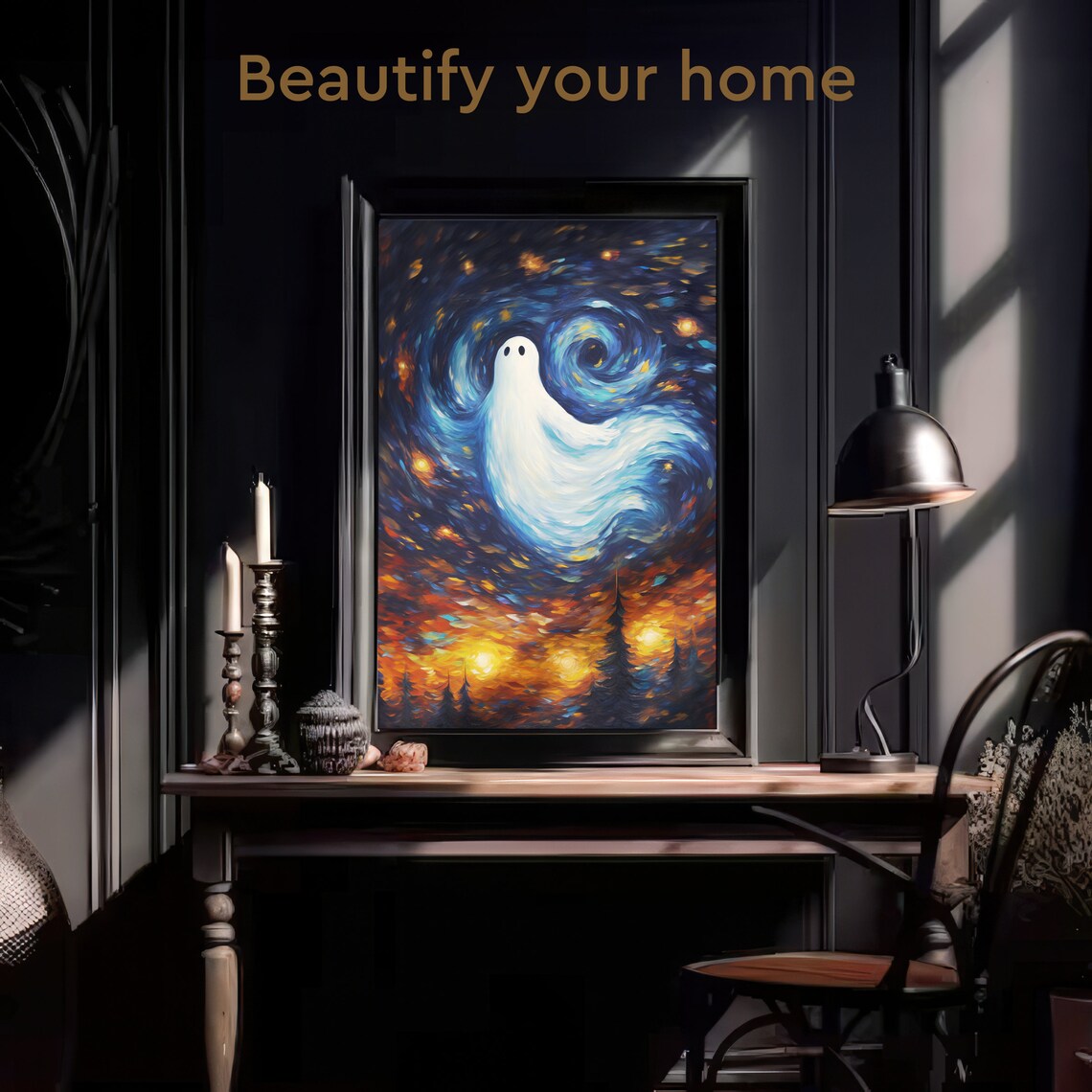 Starry Night Haunting Ghost Vintage Horror Poster - Image 3