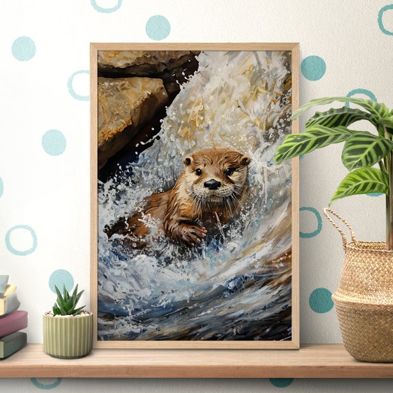 River Rapids Wildlife Otter Nursery Decor Art Print