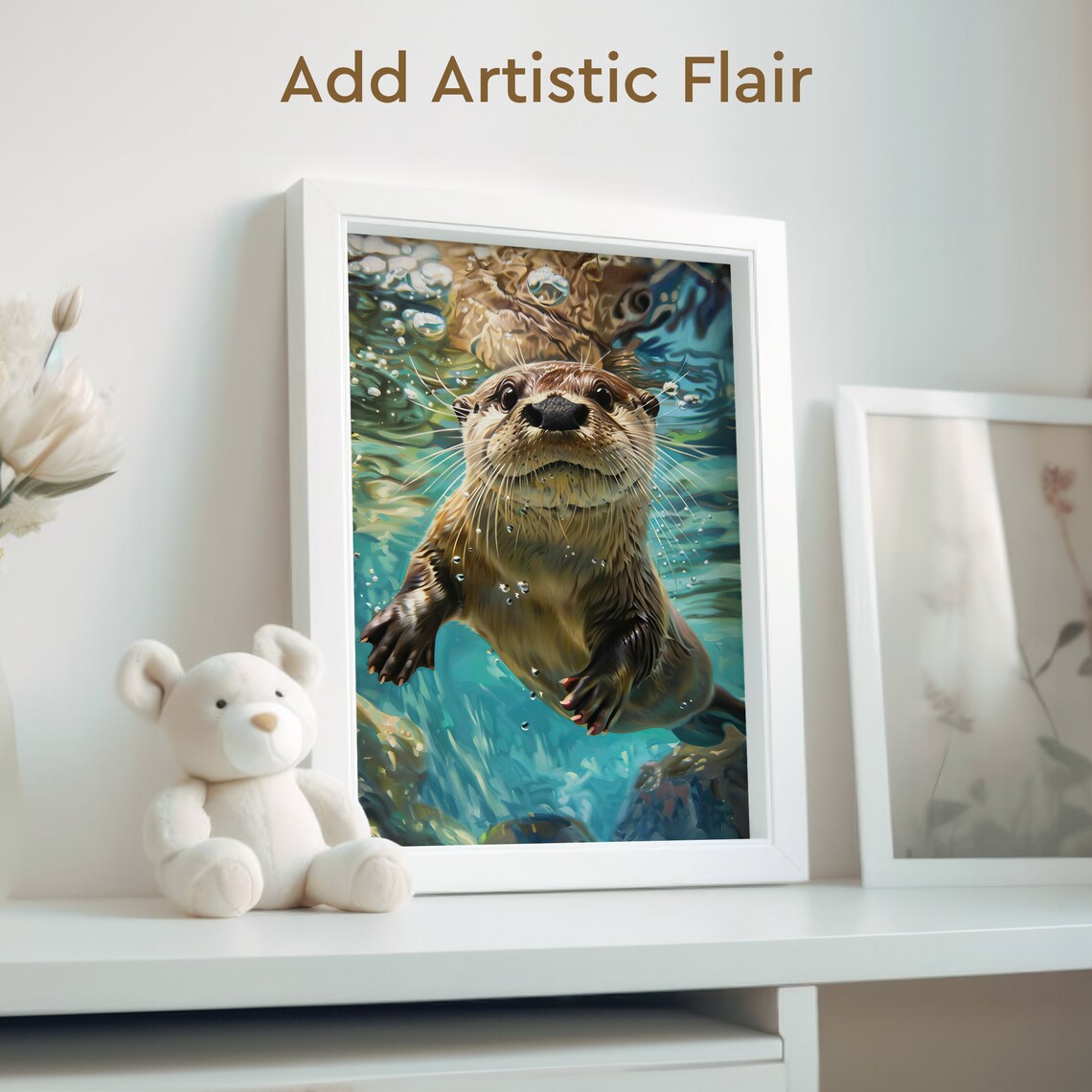 Swimming Otter Aquarium Poster, Nursery Decor - Image 2