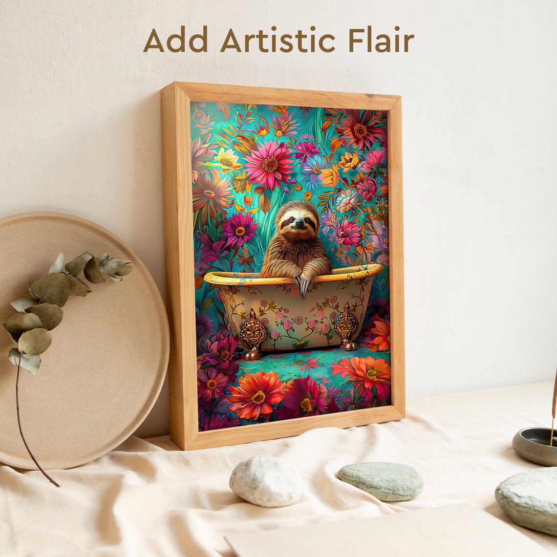 Sloth Relaxing in Floral Bathtub Tropical Flower Bath Poster - Image 2
