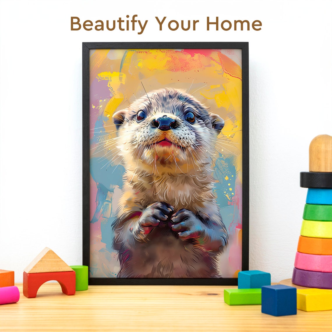 Otter Portrait Against a Colorful Abstract Background Poster - Image 3