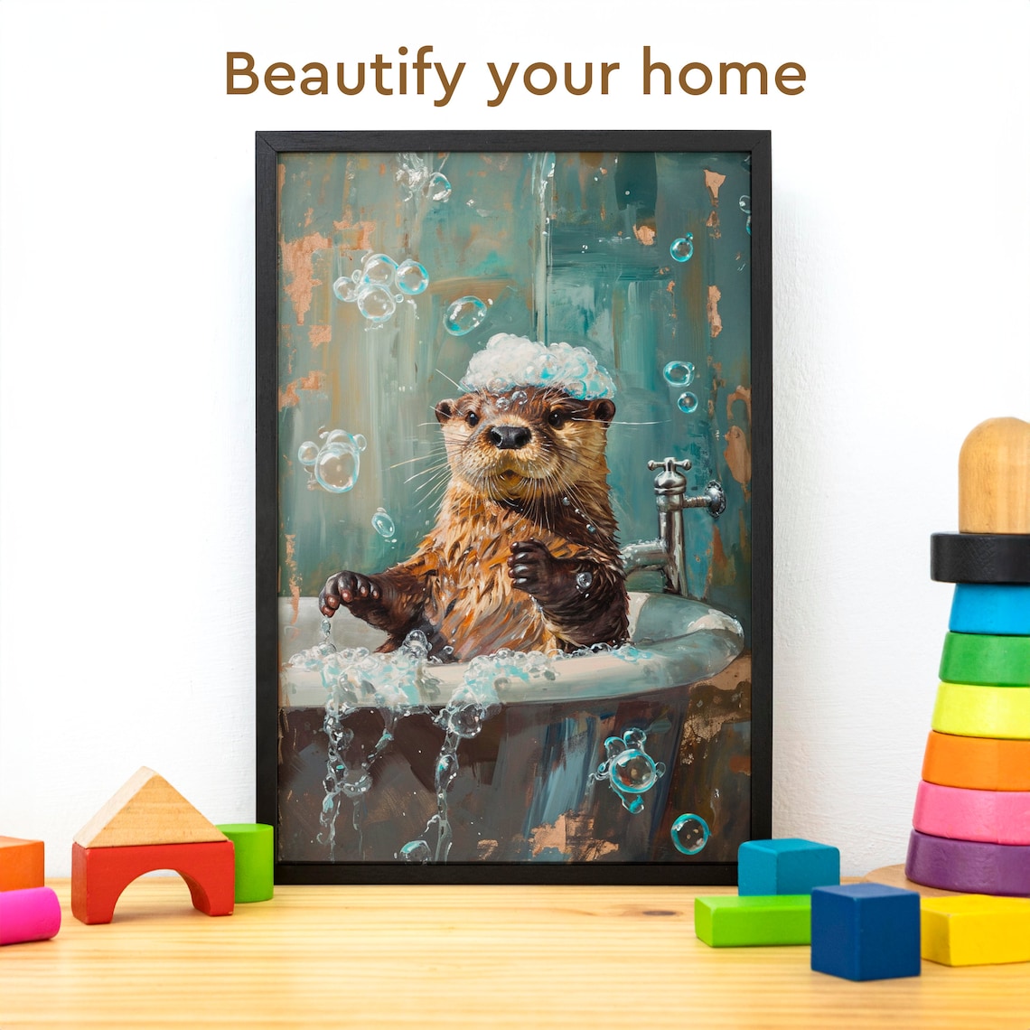 Bathtub Bubble Bath Otter Poster Print, Funny Wildlife Decor - Image 3