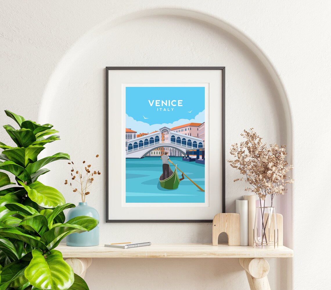 Venice Italy Travel Poster, Rialto Bridge - Image 2