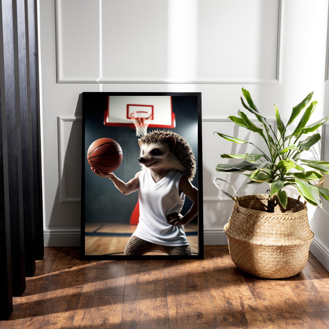 Hedgehog Basketball Player In White Jersey Holding Ball Poster - Image 5