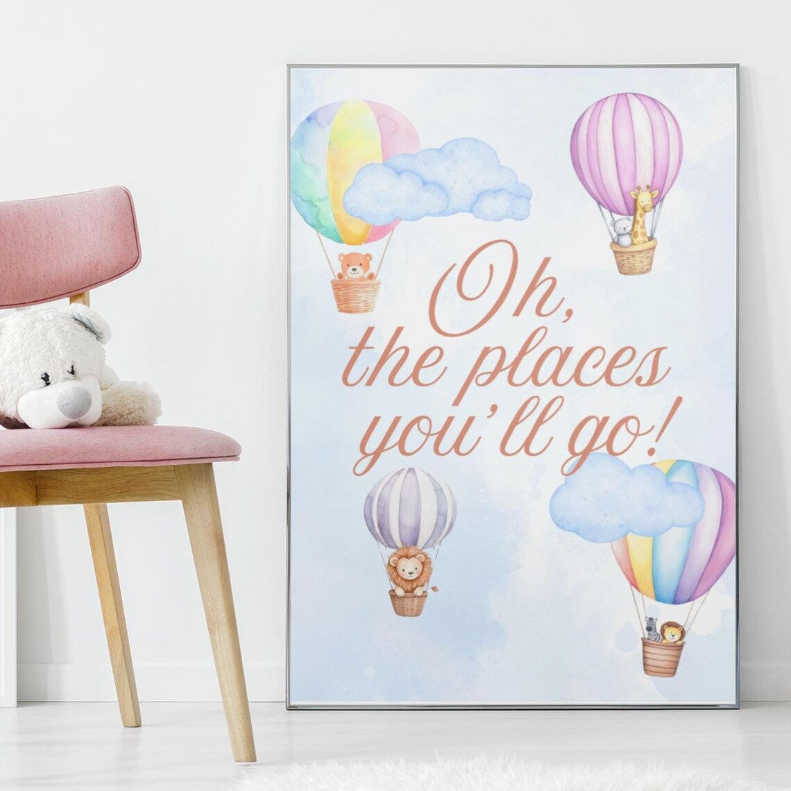 Oh The Places Youll Go Quote With Animal Balloons Nursery Poster
