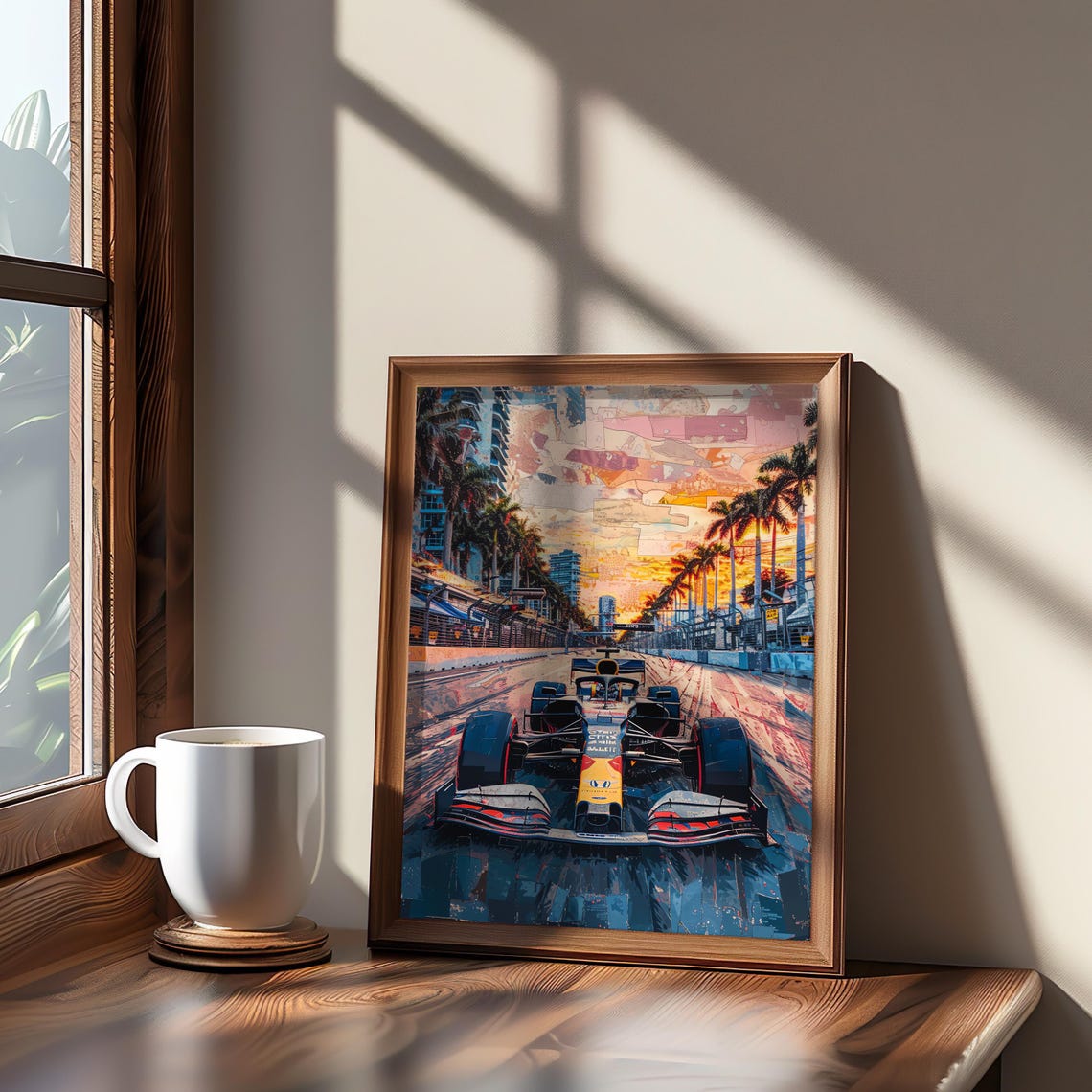 Maximalist Impressionism Race Car Pixel Art Poster Retro Print Vibrant Muted Colors Noisy Texture Street Vibe