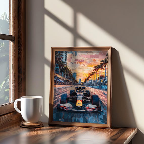 Maximalist Impressionism Race Car Pixel Art Poster Retro Print Vibrant Muted Colors Noisy Texture Street Vibe