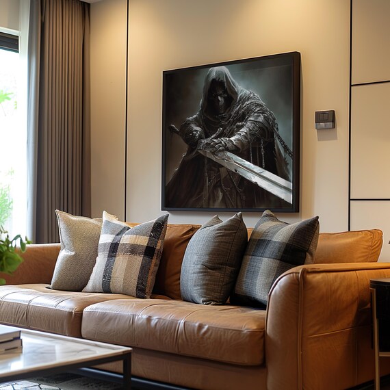 Dark Hooded Skeleton Knight Sword Epic Fantasy Photorealistic Poster